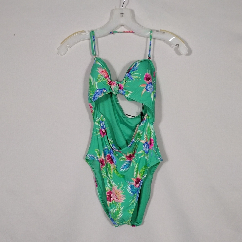 NWT BCBGeneration Green Floral One Piece Swimsuit Cutout Women's Size Medium